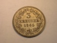 K03 Hessen-Darmstadt  3 Kreuzer 1865 in ss-vz/vz    Originalbi...