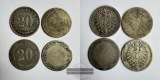 Deutschland 4x 20 Pfennigs (type 1 - large shield) 1873-1876 F...