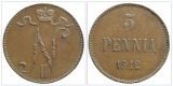 Finnland 5 Penniä 1912 Kaiser Nikolaus II. Kupfer Münze