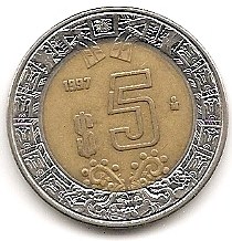  Mexico 5 Pesos 1997 #491   