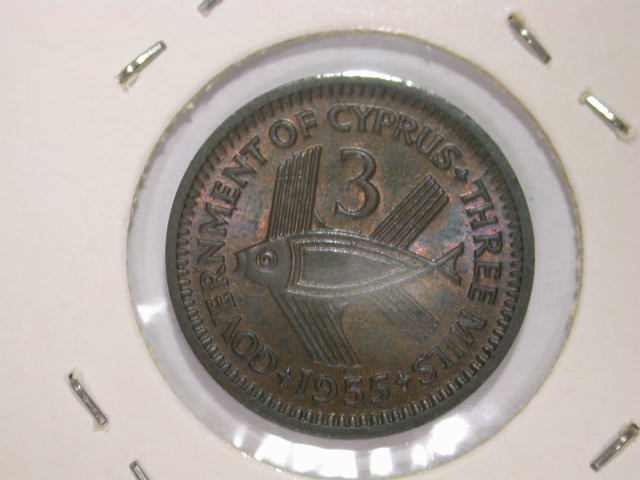 12008 Zypern 3 Mils von 1955 in ST-fein Erhaltungsrarität anschauen!!