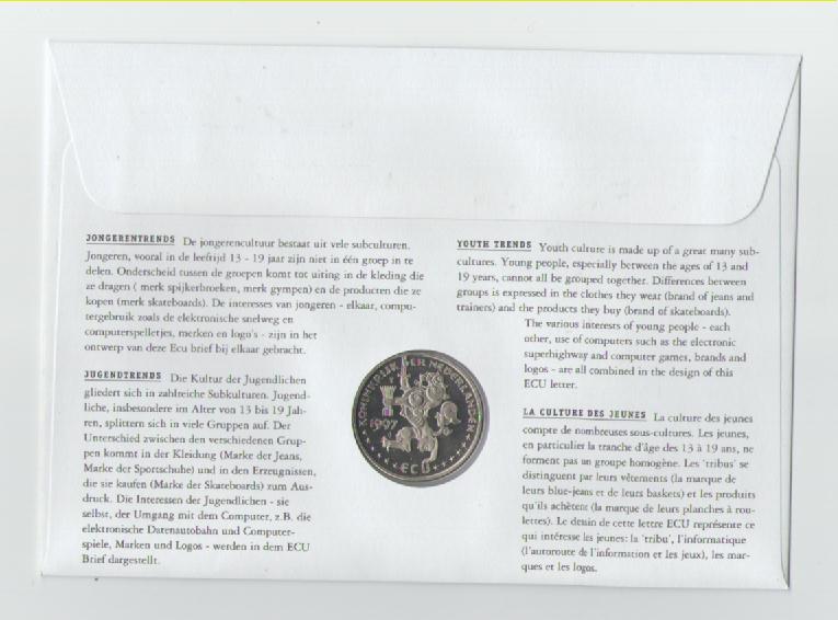  Numisbrief Niederlande ECU No.25 aus 1997(Jugendtrends)   