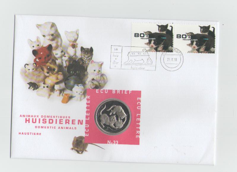 Numisbrief Niederlande ECU No.33 aus 1998(Haustiere)   