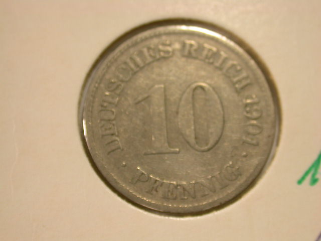  12013  Kaisereich  10 Pfennig  1901 E  in ss+   