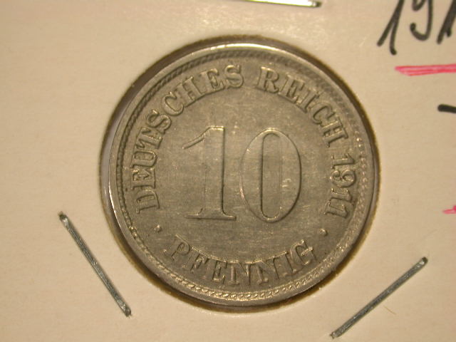  12013  Kaisereich  10 Pfennig  1911 J in ss-vz   