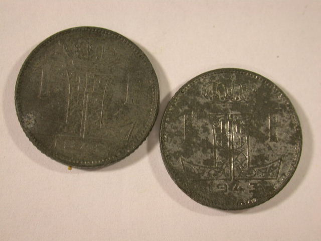12013 Belgien WWII 1 Franc von 1942 und 1943 in vz !!