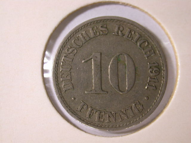  12016   Kaiserreich  10 Pfennig  1911 A  in vz   