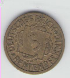  5 Rentenpfennig Deutsches Reich 1924 J (g1148)   