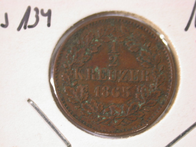 12025 Baden 1/2 Kreuzer 1865 in vz