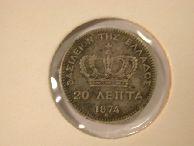  12025  Griechenland  20 Aenta/Lepta von 1874 in sehr schön, l. wellig   