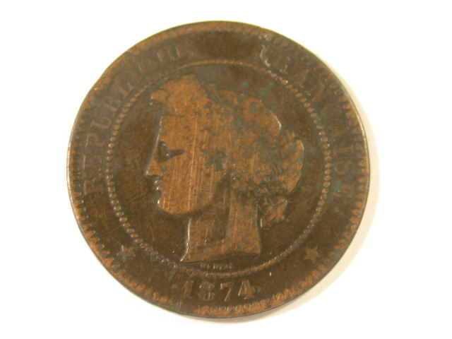 12032 Frankreich 10 Centimes von 1874 in schön/sehr schön
