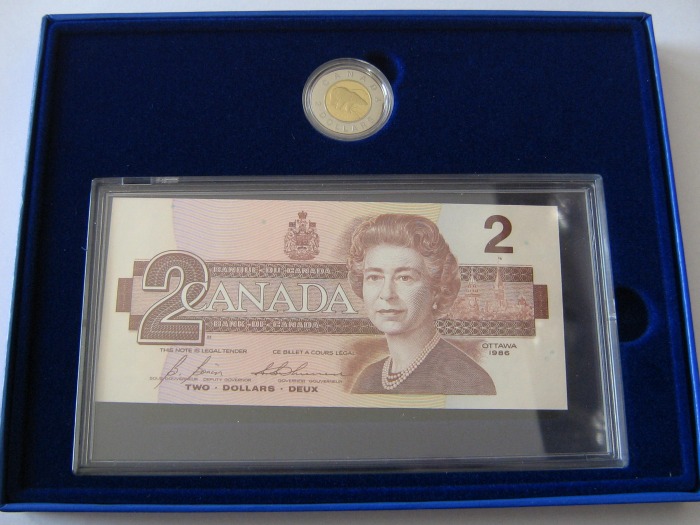  Canada 2$ Münze 1996 PP PLUS 2$ Banknote 1986 RAR - nur 30.000 Sets!   