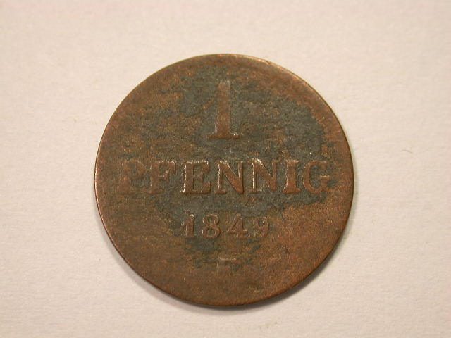  12032  Sachsen Königreich  1 Pfennig 1849 in s-ss   