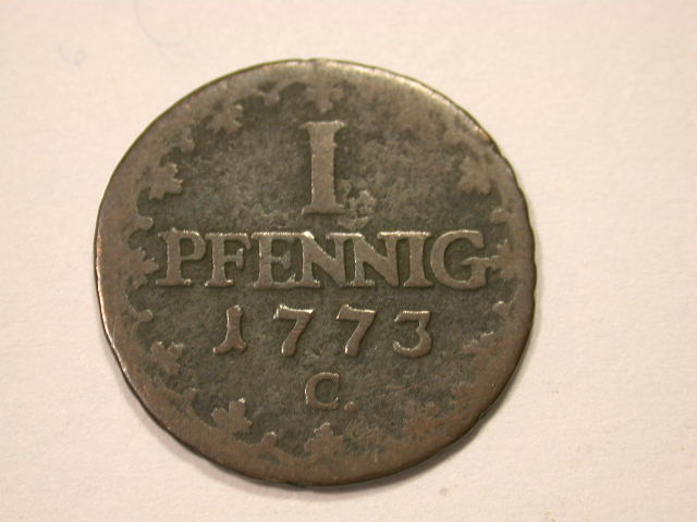  12032  Sachsen Königreich  1 Pfennig 1773 in s-ss   