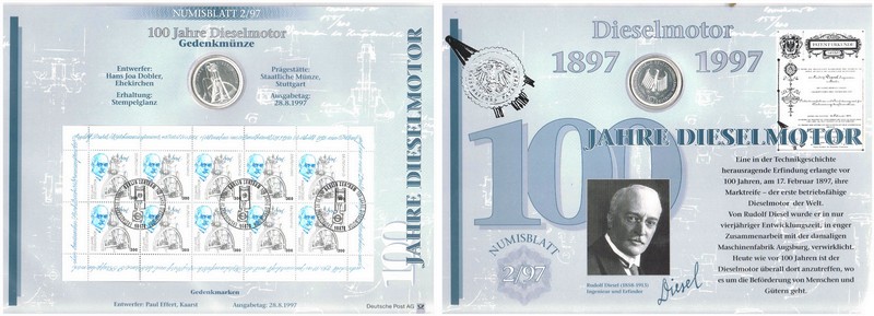  Deutschland  10 Mark (Numisblatt) 1997  FM-Frankfurt  Feingewicht: 9,69g  Silber stempelglanz   