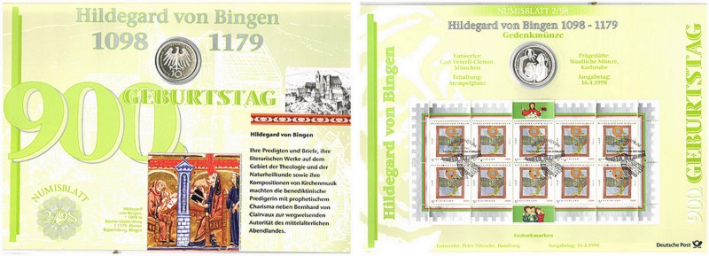  Deutschland  10 Mark (Numisblatt) 1998  FM-Frankfurt  Feingewicht: 14,33g  Silber stempelglanz   