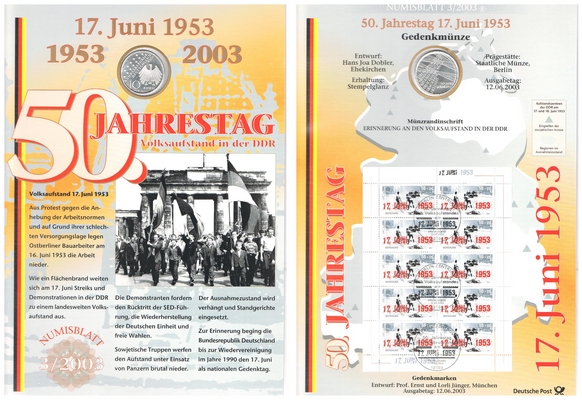  Deutschland  10 Euro (Numisblatt) 2003 FM-Frankfurt  Feingewicht: 16,65g  Silber stgl.   