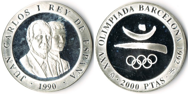  Spanien  2000 Pesetas  1990  FM-Frankfurt Feingewicht: 24,7g Silber PP   