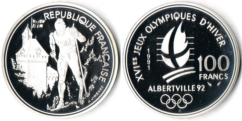  Frankreich  100 Francs  1991  FM-Frankfurt Feingewicht: 15,64g Silber PP   