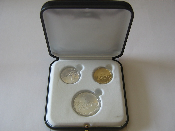 Israel Goldmünzenset 2004 Windsurfing 1/2oz Gold +2x Silber Auflage nur 800   