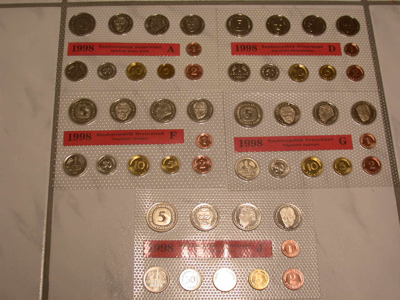 12KMS BRD Kursmünzsatz 1998 A-J 5 Platten in Stempelglanz