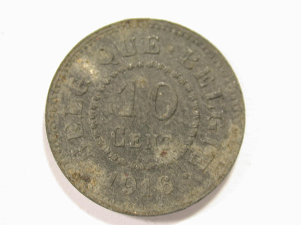  12044 WW I   Belgien  10 Centimes von 1916  in ss-vz/vz   