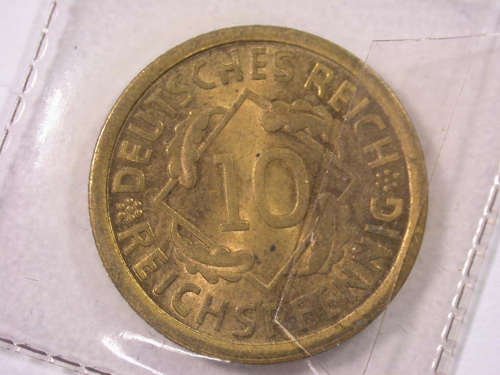  12045 Weimar  10 Reichspfennig  1935 D in Stempelglanz fein   