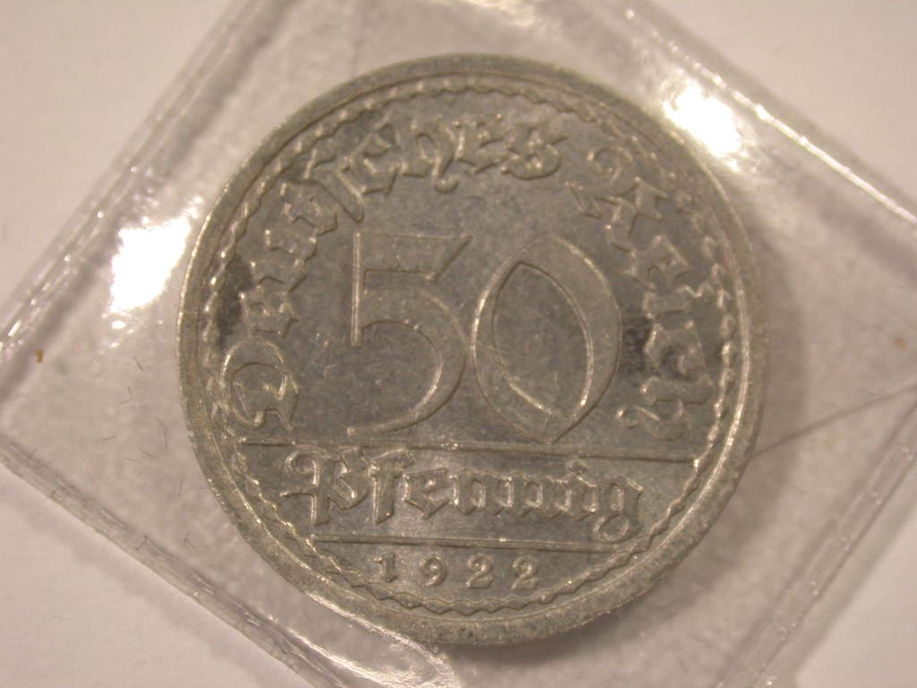  12045 Weimar 50 Pfennig 1922 A in Stempelglanz   
