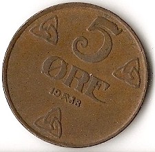  Norwegen 5 Öre 1938 #111   
