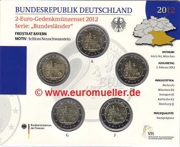 Deutschland ...2 Euro Gedenkmünzenset 2012...Bayern...alle 5...bu.   