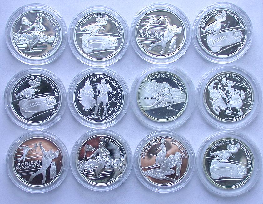 12 x Frankreich 100 FF 1990 PP Albertville 1992 Originalbild - Umtauschkurs!