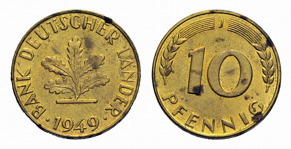 Muenzauktion Com Bank Deutscher Lander 10 Pfennig 1949 J