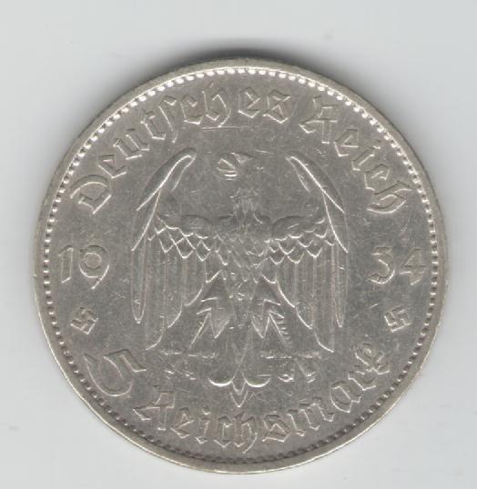  5 Mark Deutsches Reich 1934 A         J357 (Silber)(k71)   