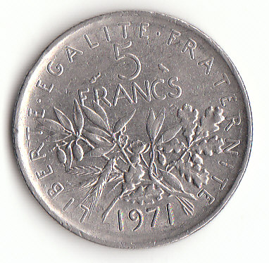 5 Franc Frankreich 1971 Riffelrand (F916)