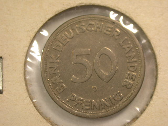  12052  Bank Deutscher Länder  50 Pfennig  1949 D  in besser   