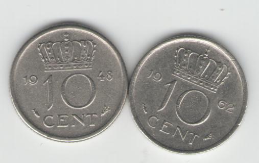  10 Cent Niederlande 1948 und 1962   