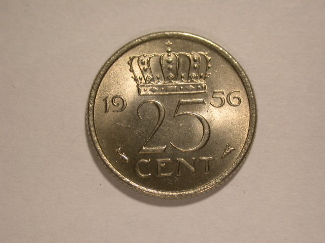 12058 Niederlande 25 Cent 1956 in Stempelglanz