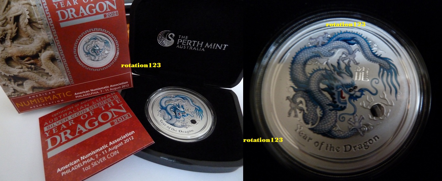  Australien 1 $ 2012 Lunar II <i>WHITE DRAGON</i> **ANA-Philadelphia-Show-Special Coin** 999 Silber   