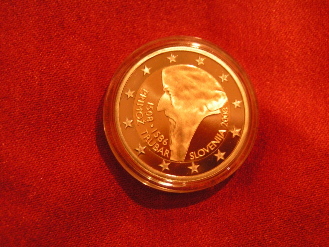  Slowenien 2008 2 Euro pp proof Gedenkmünze <i>Trubar</i> in polierter Platte   