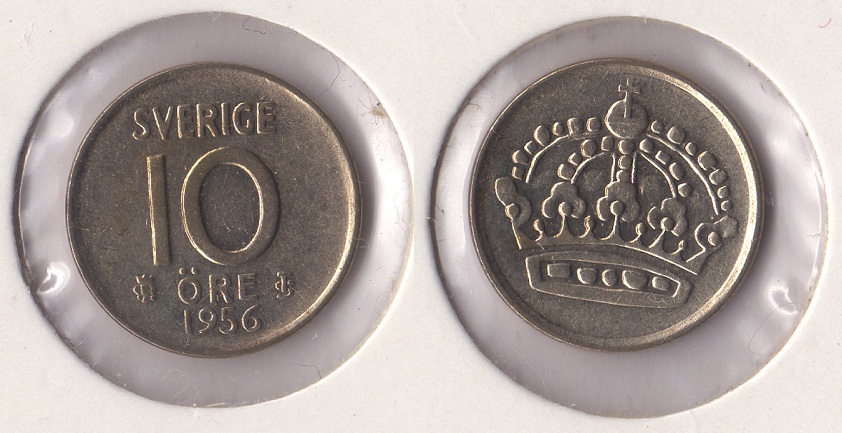  Schweden 10 Öre 1956 TS **ss-vz** Silber   