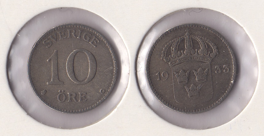  Schweden 10 Öre 1933 G **ss** Silber   