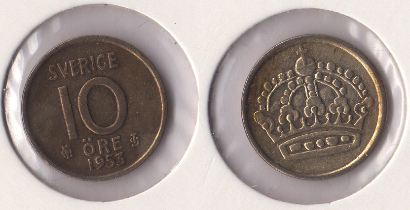  Schweden 10 Öre 1953 TS (2) **ss+/vz** Silber   