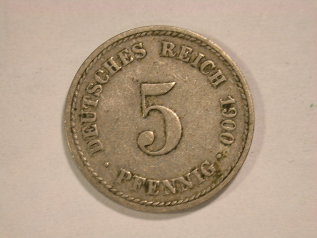 13002 Kaiserreich 5 Pfennig 1900 A in ss/ss+