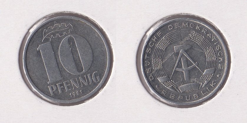  DDR 10 Pfennig 1981 -A- Jaeger 1510.   