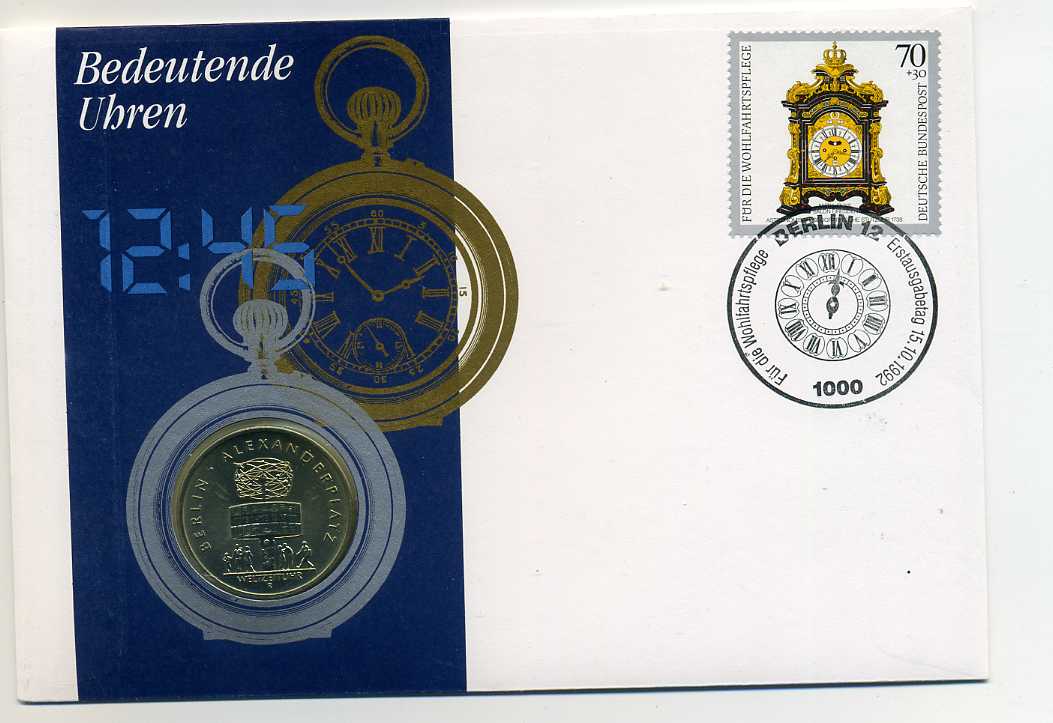  5 Mark 1987 Alexanderpaltz in tollem Numisbrief Bedeutende Uhren 1a Erhaltung und selten   