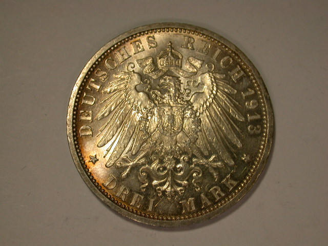  13102 KR Silber  Preussen  3 Mark 1913 in f.st/st   