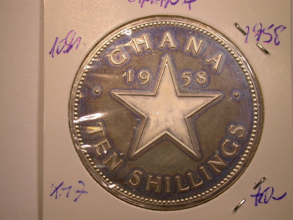 13004 Ghana 10 Schilling 1958 in PP (Proof) 28,28 Silber