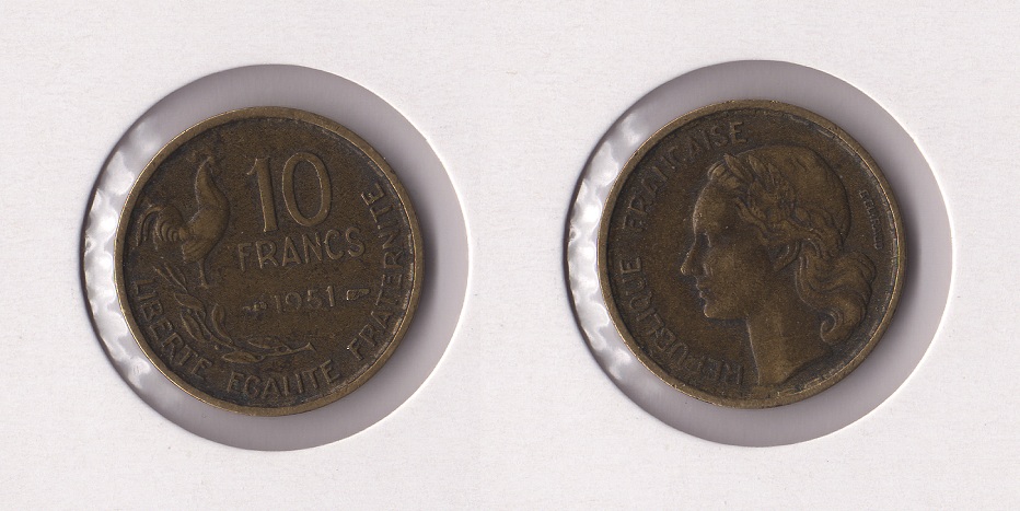  Frankreich 10 Francs 1951 <i>IV. Republik</i> ** ss **   