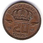  Belgien 20 Centimes Bro 1957 Schön Nr.103fr   