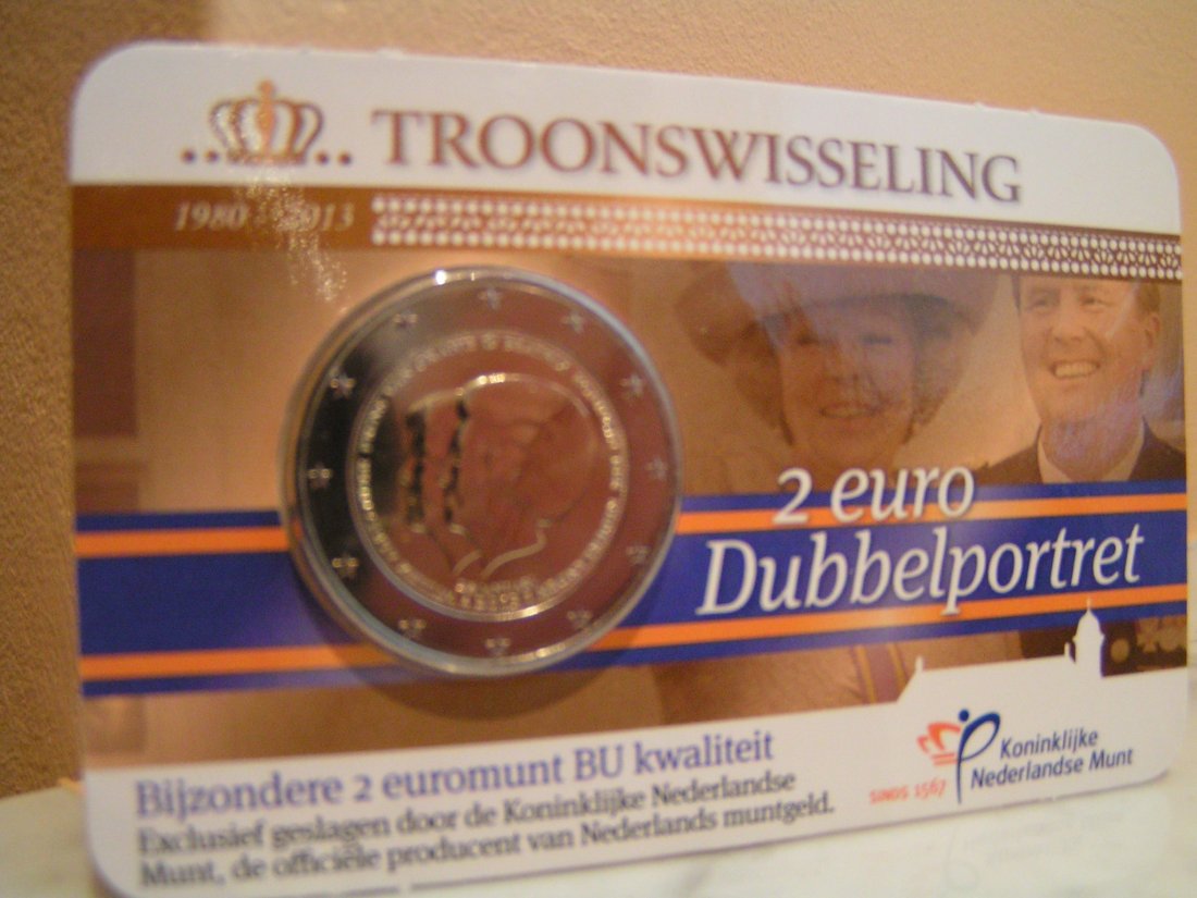  Niederlande Holland 2013 2 Euro Gedenkmünze als Coincard <i>Thronwechsel - Dubbelportret</i>   